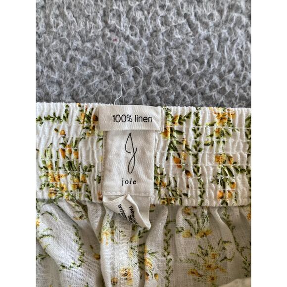 Joie Pants Small Linen Wide Leg Crop Floral High Rise Pull On Boho Beach Yellow - Picture 6 of 15